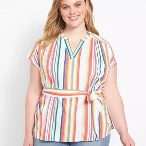 Lane Bryant Colorful Stripes Classic Popover Top With Belt in Size 18/20 (2X)